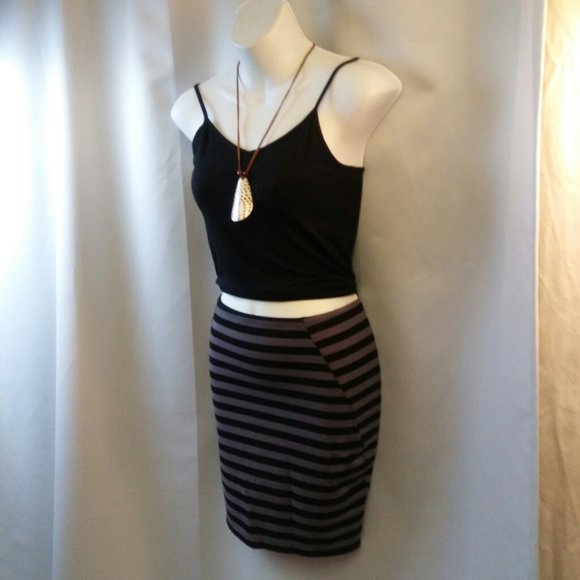 Bodycon Pencil Skirt with Black & Gray Stripes, S - Picture 2 of 4